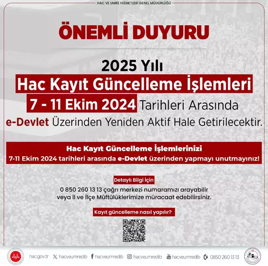 Hac kayıt güncelleme işlemleri 7 Ekim'de yeniden açılıyor